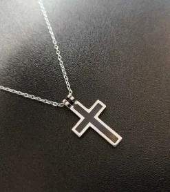 2 delt Kors med kæde, sølv og sort