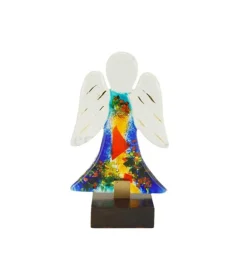 Blå glasengel på fod