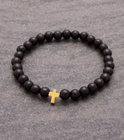 By Gabay, Armbånd med træperler og Guldkors, Ø 18 cm