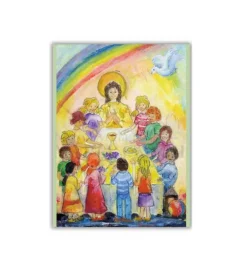 Dobbeltkort med kuvert, Jesus holder festmåltid for børn