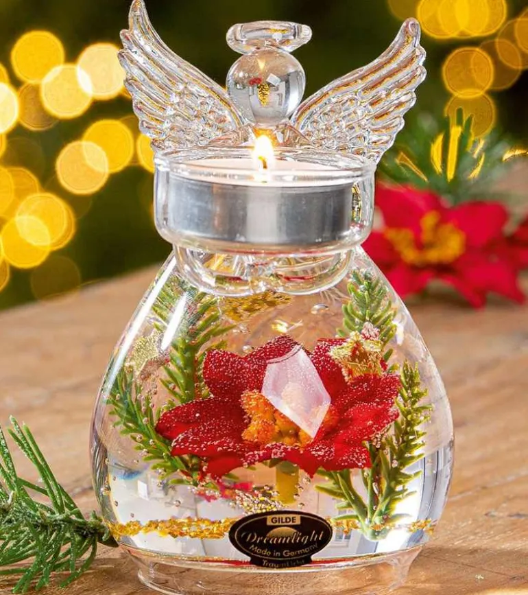 Dreamlight, Glasengel med fyrfadsstage, Juleblomst