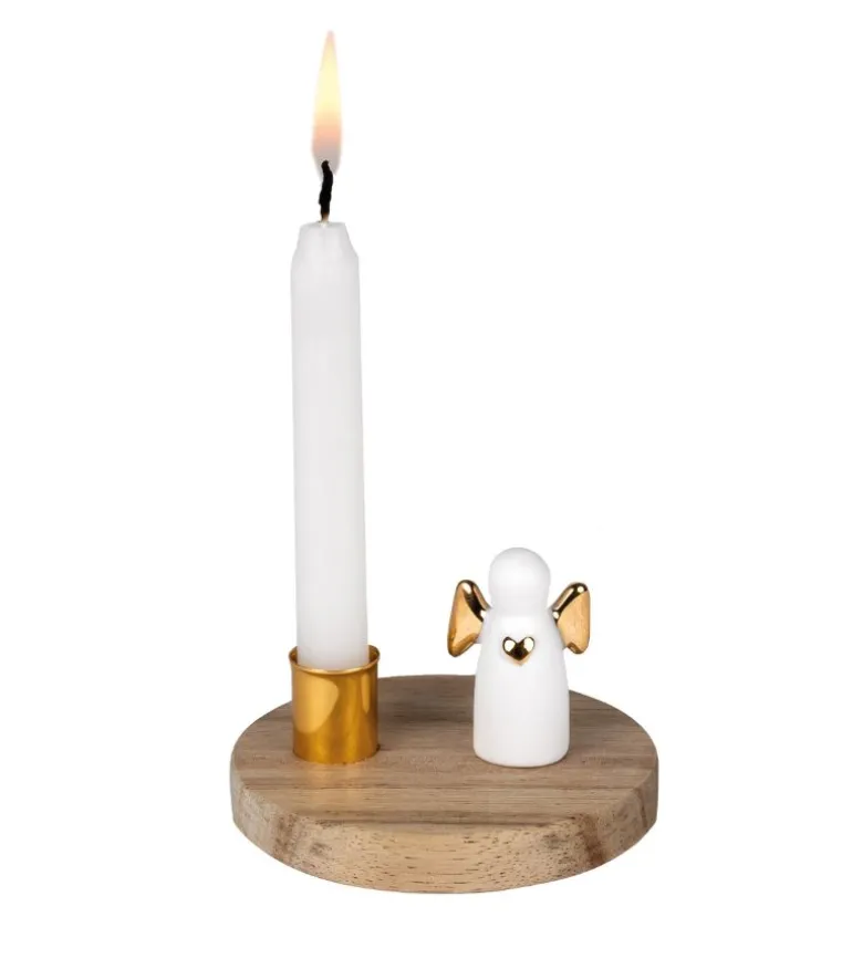 Engel med guldvinger og stage til juletræslys