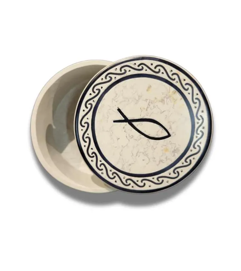 Fedtsten, Rund æske med låg, ICHTHYS