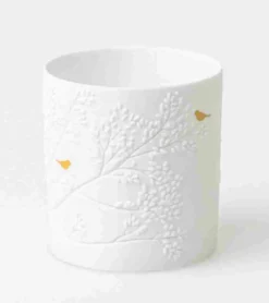 Fyrfadsstage, Hvidt porcelæn med guldfugl