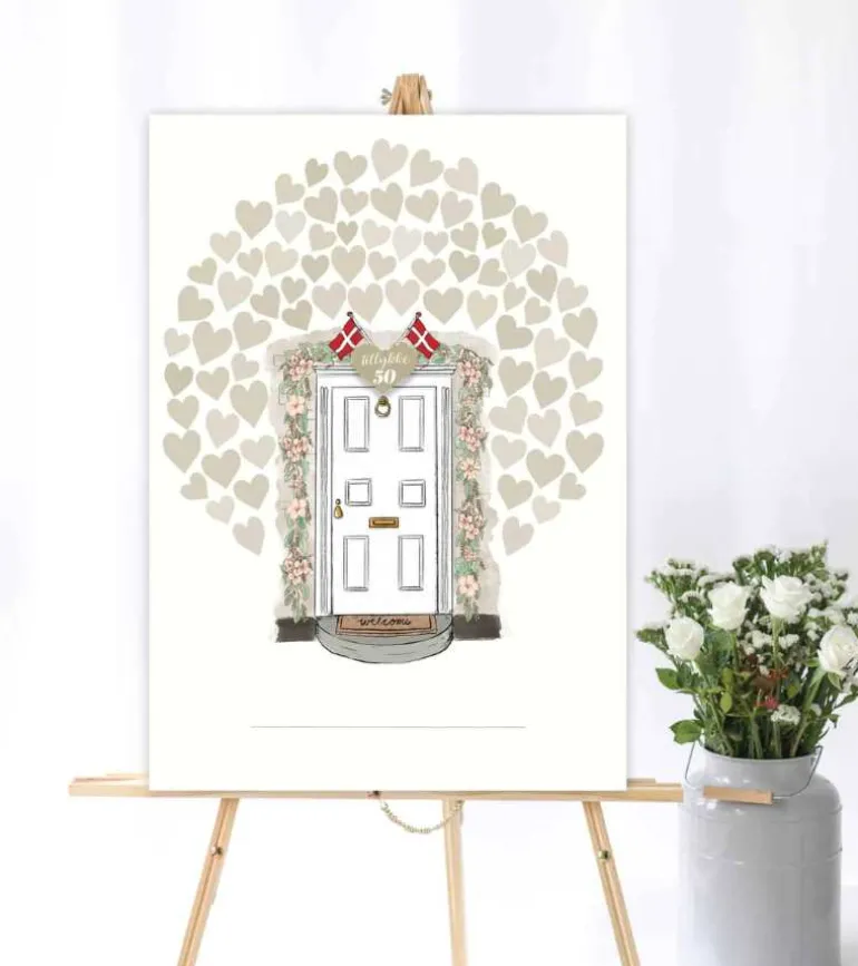 Guldbryllup – Gæsteplakat med hjerter og æresport