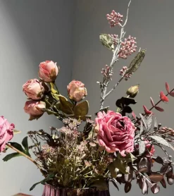 Kunstig blomst, 3 grene, 3 blomster, gammelrosa