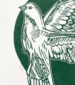 Linoleumstryk, Håbefugl, Grøn, A3 Plakat