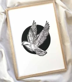 Linoleumstryk, Håbefugl, sort, A3 Plakat