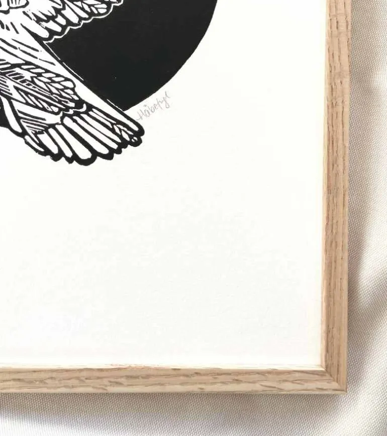 Linoleumstryk, Håbefugl, sort, A3 Plakat