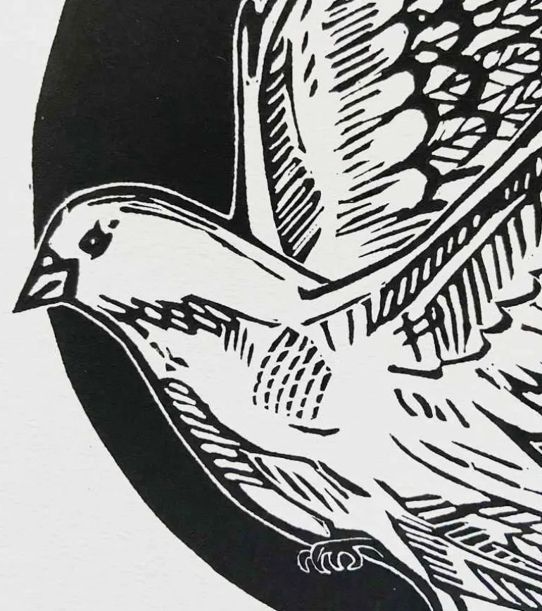 Linoleumstryk, Håbefugl, sort, A3 Plakat