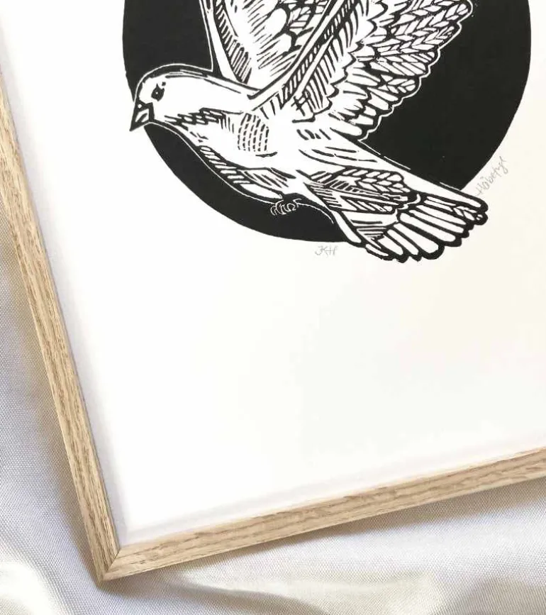 Linoleumstryk, Håbefugl, sort, A3 Plakat