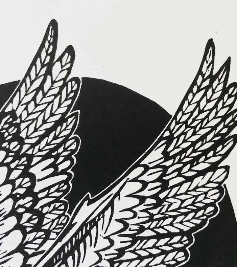 Linoleumstryk, Håbefugl, sort, A3 Plakat