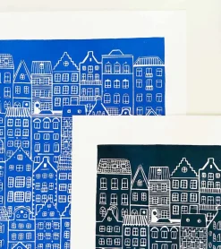 Linoleumstryk: I min faders hus er der mange boliger, A3 Plakat, Mørkeblå