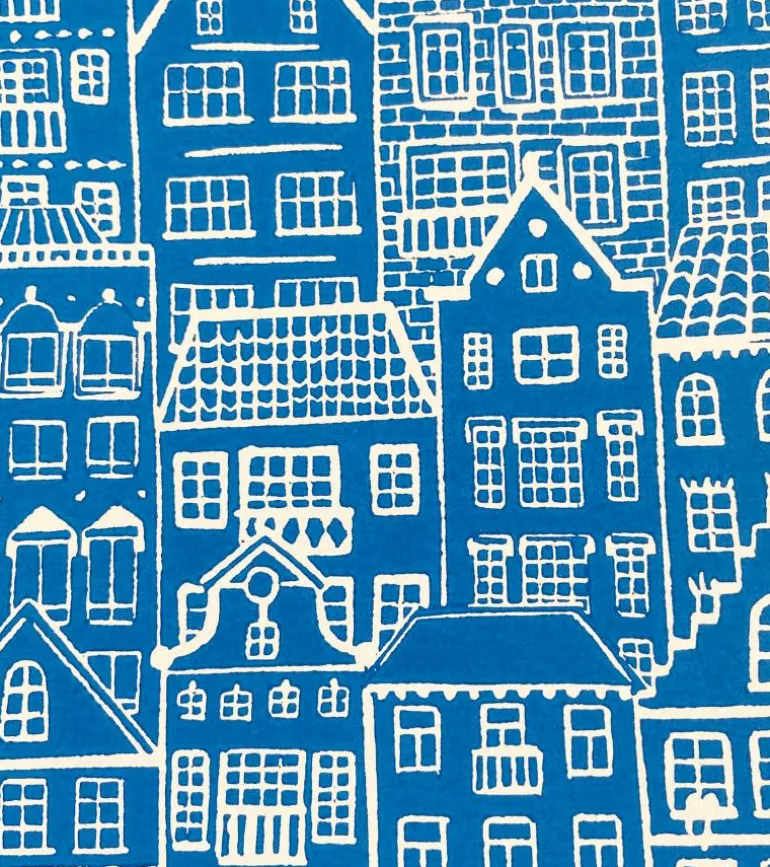 Linoleumstryk: I min faders hus er der mange boliger, A4 Plakat, Blå