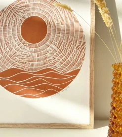 Linoleumstryk, Se nu stiger solen, Okker, A3 Plakat