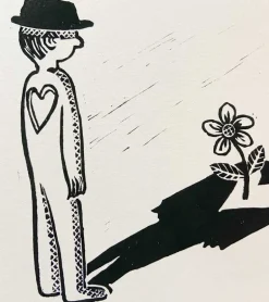 Linoleumstryk: Sorgblomst, A4 Plakat, Sort