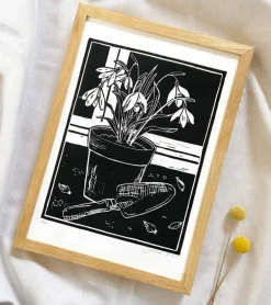 Linoleumstryk: Spiretid, A4 Plakat, Sort