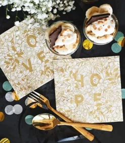 Servietter med guldtryk: Love & Hope