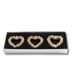 Æske med 3 glitrende hjerter til ophæng, Guld