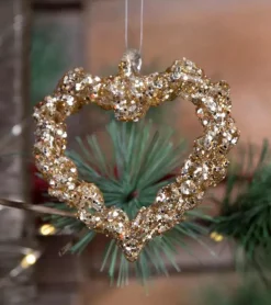 Æske med 3 glitrende hjerter til ophæng, Guld