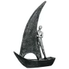 Skulptur, Båd med menneske, Mørk, 29 cm