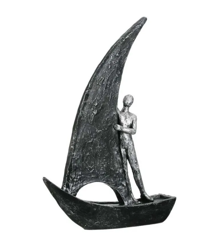 Skulptur, Båd med menneske, Mørk, 29 cm
