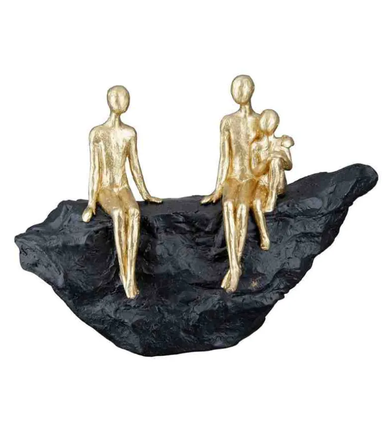 Skulptur: Familie på 3, Guld og sort