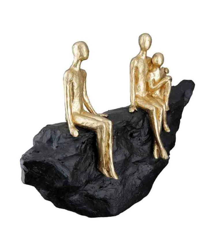 Skulptur: Familie på 3, Guld og sort