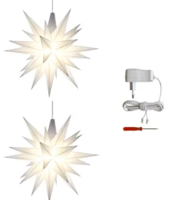 Sæt a 2 Herrnhuter Stjerne, Hvid, 13 cm LED, incl. adapter