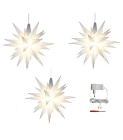 Sæt a 3 Herrnhuter Stjerne, Hvid, 13 cm LED, incl. adapter