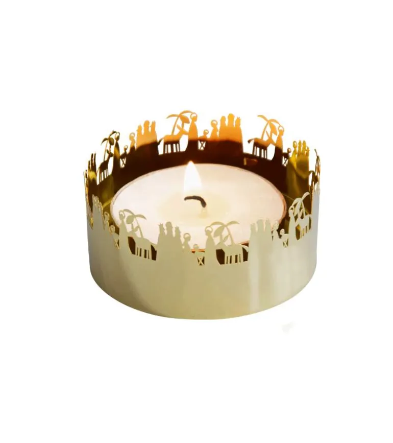 Stor Fyrfadsstage, julekrybbe, guld