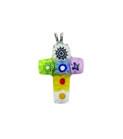 Vedhæng, Kors, flerfarvet, Murano-glas